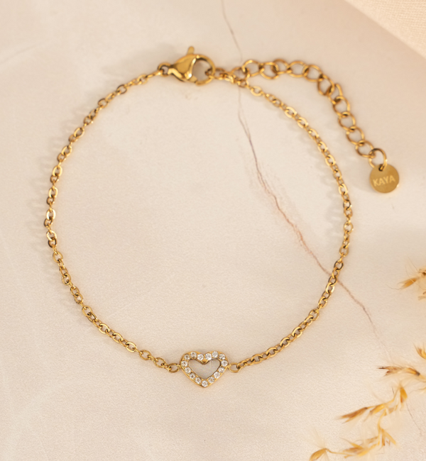 KAYA sieraden Minimalistische Armband met Kristal Hartje | Stainless Steel