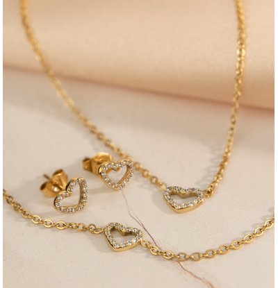 KAYA sieraden Sieraden Set Kristal Hartje