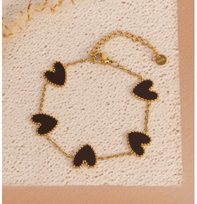 KAYA sieraden Delicate Bracelet with Brown Hearts