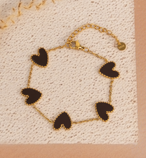 KAYA sieraden Sieraden Set met Bruine Hartjes | Stainless Steel