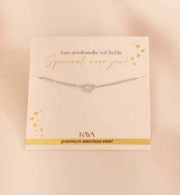 KAYA sieraden Minimalistische Armband met Open Hartje | Stainless Steel