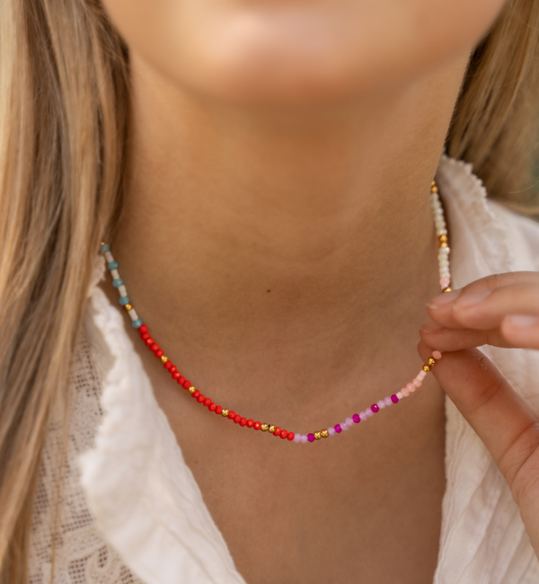 KAYA sieraden Mulitkleur Kralen Ketting | Stainless steel