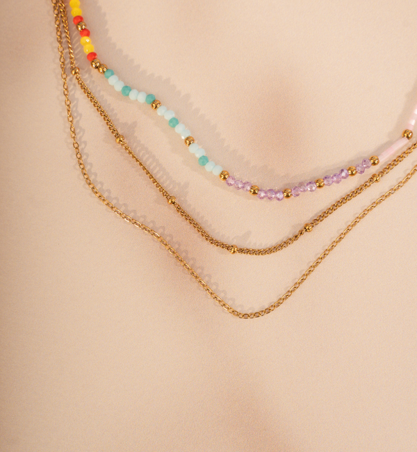 KAYA sieraden Dubbele Mulitkleur Kralen Ketting | Stainless steel