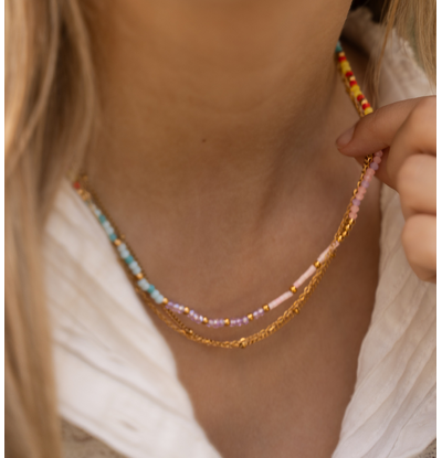 KAYA sieraden Dubbele Mulitkleur Kralen Ketting