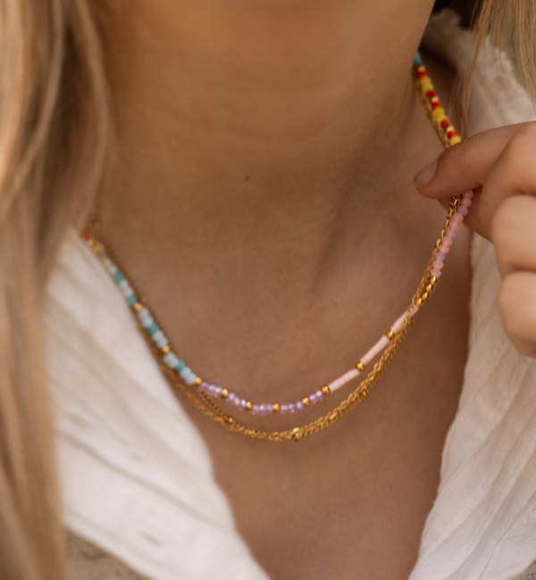 KAYA sieraden Double Multicolor Beaded Necklace | Stainless steel