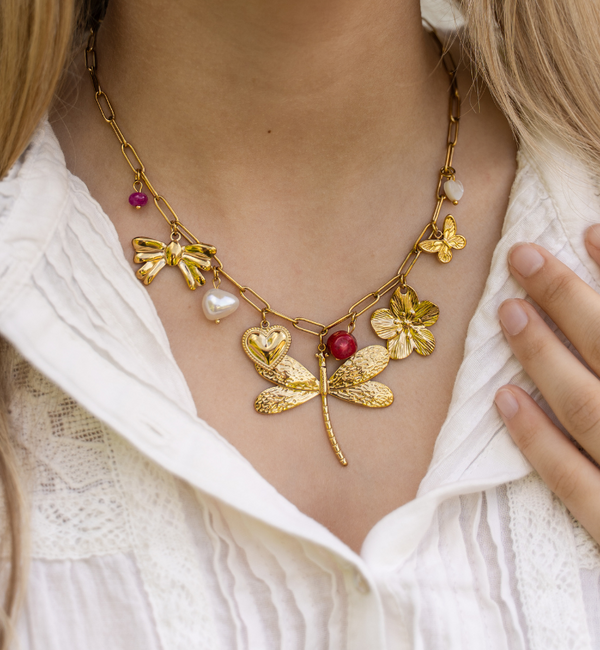 KAYA sieraden Statement Bedelketting 'Shiny Dragonfly' I Stainless