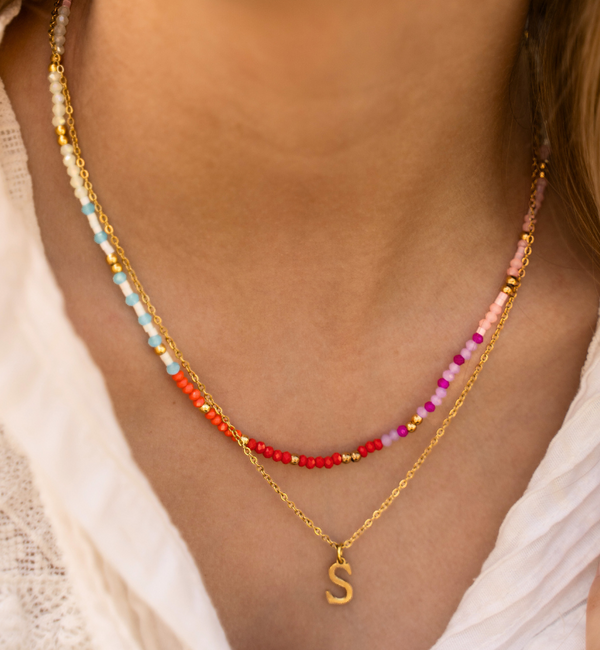 KAYA sieraden Multikleur Kettingen Set met Letter | Stainless Steel