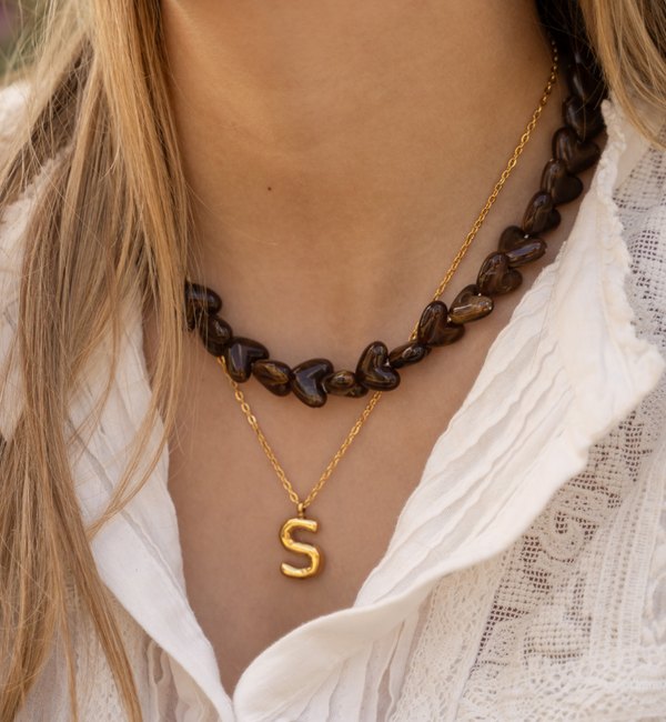KAYA sieraden Kettingen Set Bubble Letter & Hartjes | Stainless Steel