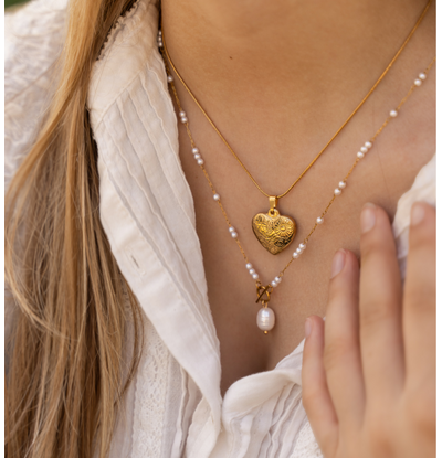KAYA sieraden Kettingen Set Vintage Hartje en Parels