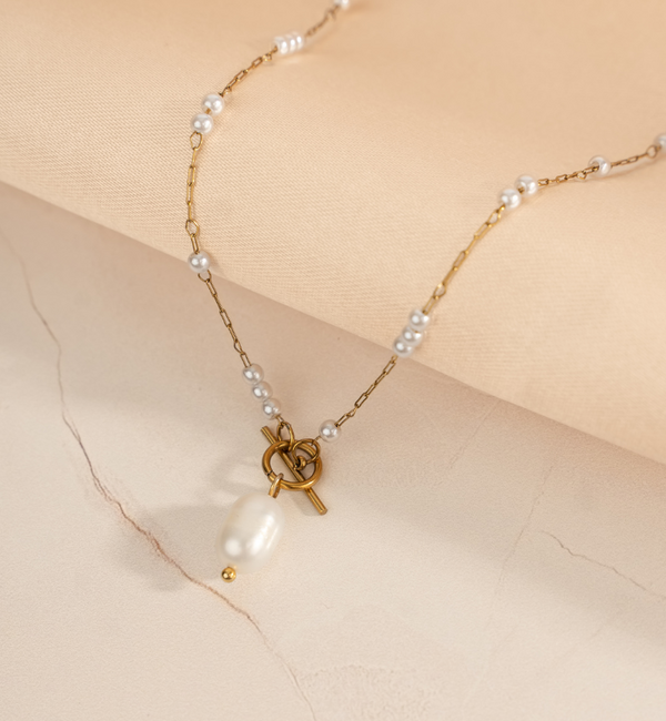 KAYA sieraden Kettingen Set Vintage Hartje en Parels I Stainless Steel
