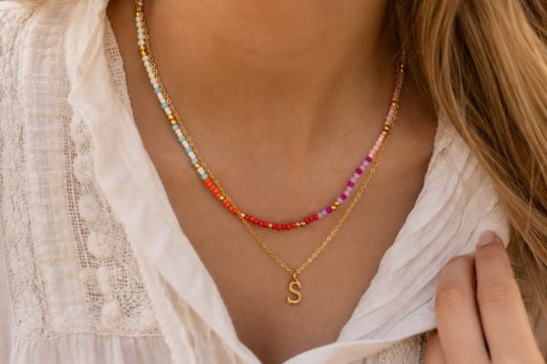 Stainless steel kralen ketting met bubble letterketting