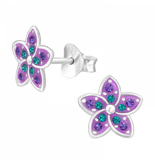 KAYA sieraden Children's Earrings Purple Flower with Crystals