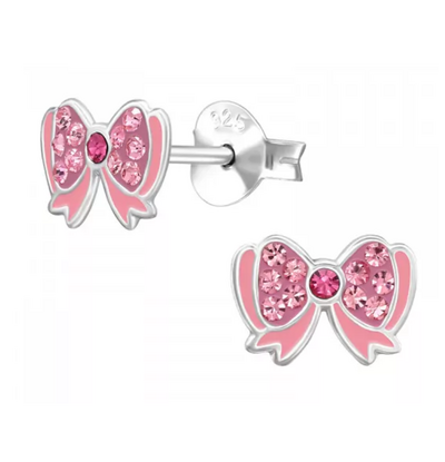 KAYA sieraden Children's Earrings Pink Bow with Crystals