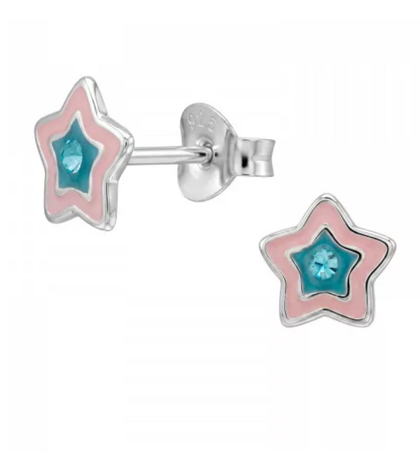 KAYA sieraden Silver Children's Star Earrings with Crystals