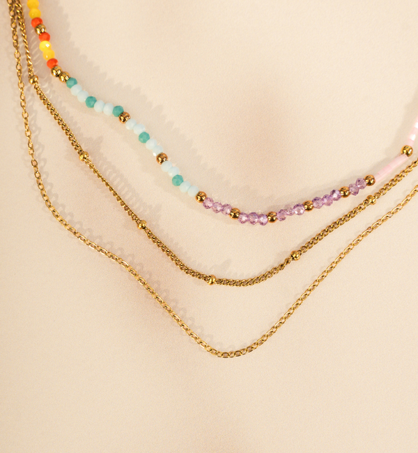 KAYA sieraden Dubbele Mulitkleur Kralen Ketting | Stainless steel