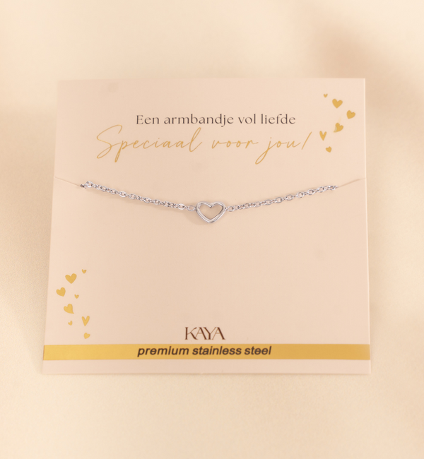 KAYA sieraden Minimalistische Armband met Open Hartje | Stainless Steel