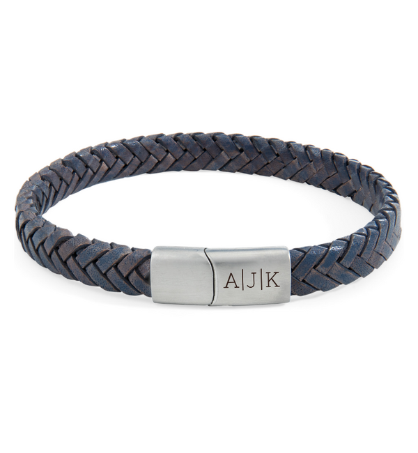 KAYA sieraden Gevlochten Armband Leer Heren met Initialen I 9mm