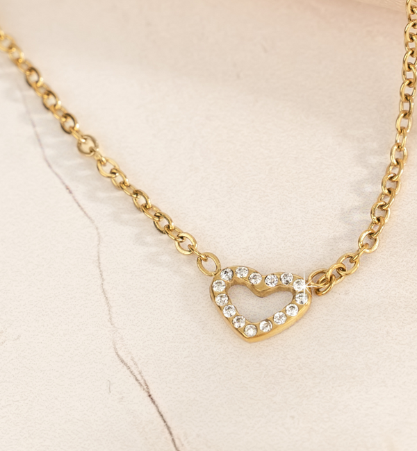 KAYA sieraden Minimalistische ketting met Kristal Hartje | Stainless steel