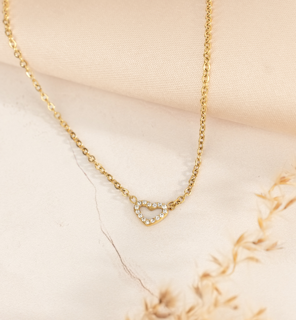 KAYA sieraden Minimalistische ketting met Kristal Hartje | Stainless steel