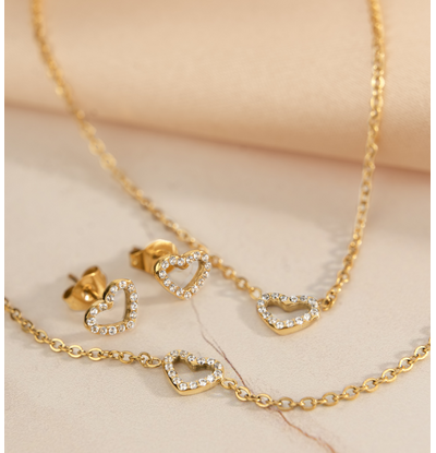 KAYA sieraden Check Tanja> Crystal Heart Jewelry Set