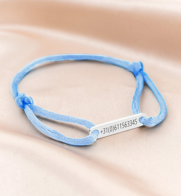KAYA sieraden SOS Children's Bracelet with Phone Number | Baby Blue | Stainless Steel