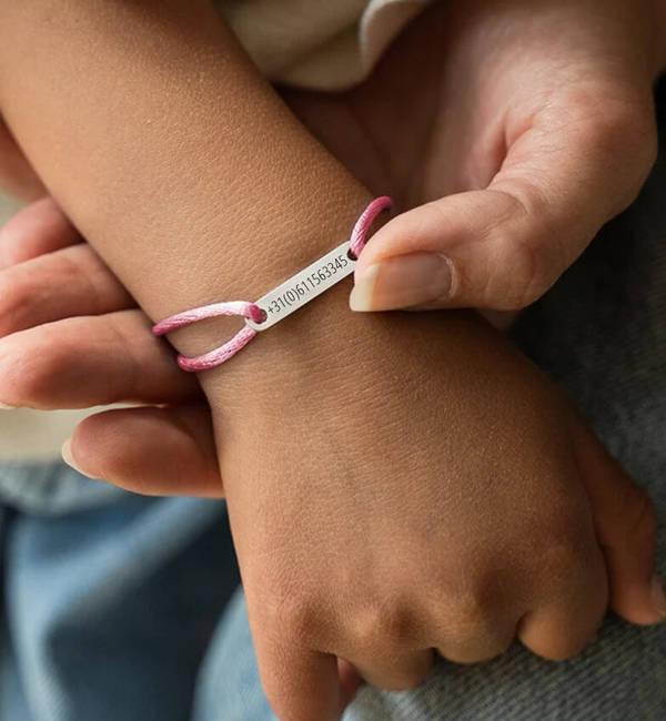KAYA sieraden SOS Children's Bracelet with Phone Number | Pink | Stainless Steel