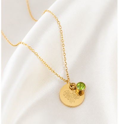 KAYA sieraden Birthstone with Birth Flower Necklace I August