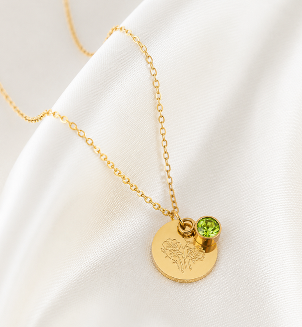 KAYA sieraden Geboortesteen met Geboortebloem Ketting I Augustus