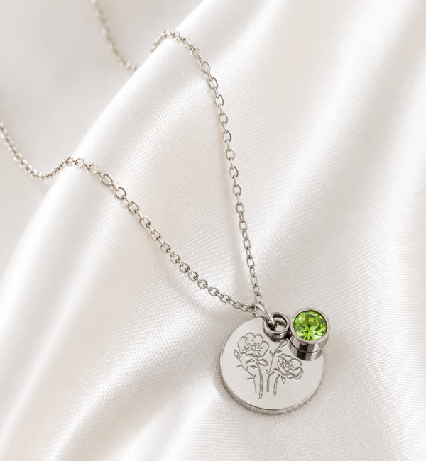 KAYA sieraden Geboortesteen met Geboortebloem Ketting I Augustus