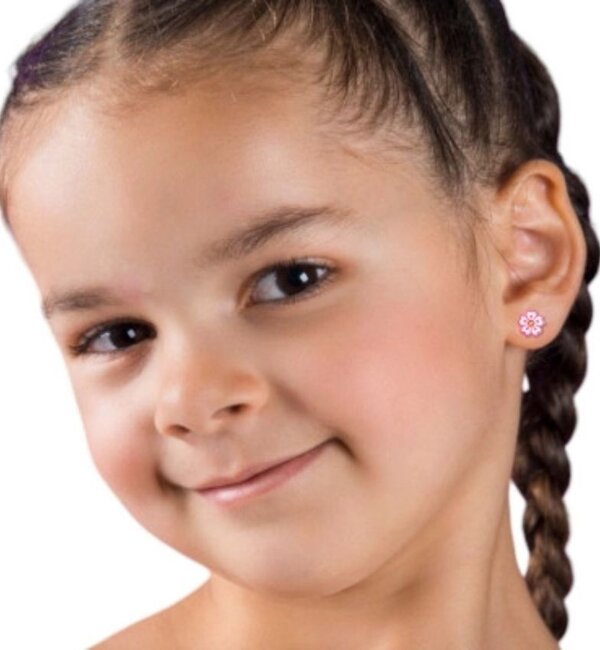 KAYA sieraden Silver children’s earrings ‘Little Flower’ with crystal