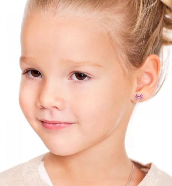 KAYA sieraden Children's Earrings Pink Bow with Crystals