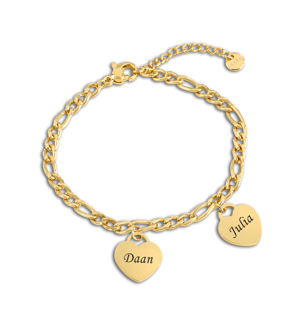 KAYA sieraden Armband met Namen | 2 Hartjes | Stainless Steel