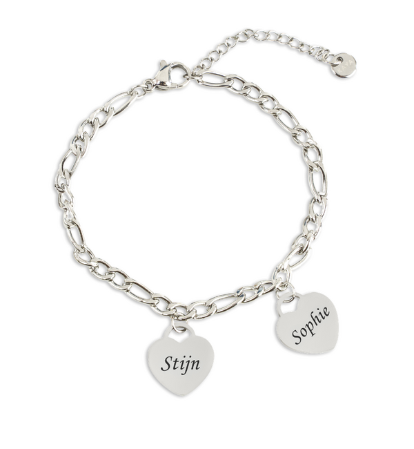 KAYA sieraden Armband met Namen | 2 Hartjes | Stainless Steel