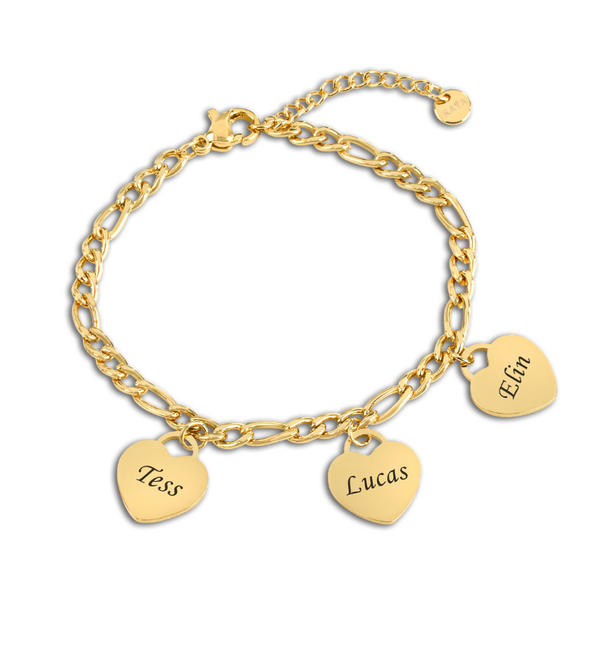 KAYA sieraden Armband met Namen |  3 Hartjes | Stainless Steel
