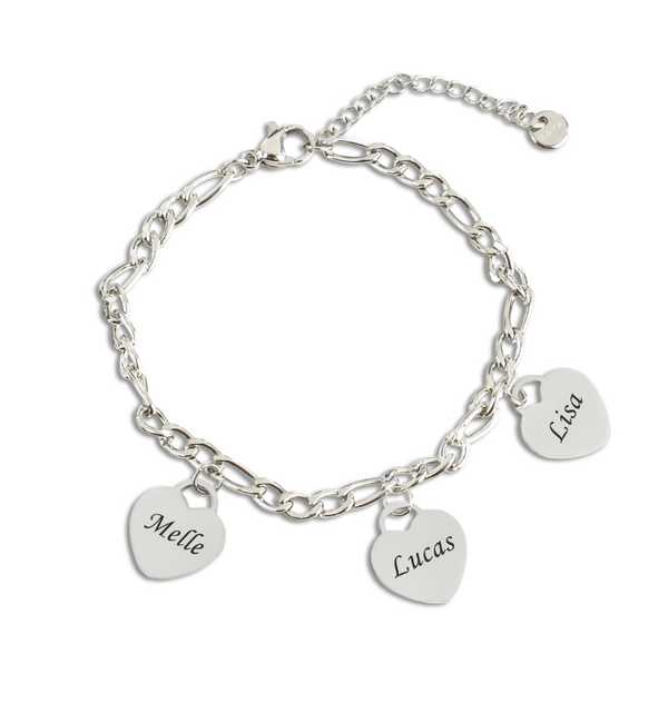 KAYA sieraden Armband met Namen |  3 Hartjes | Stainless Steel