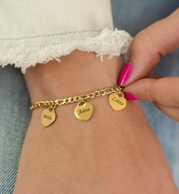 KAYA sieraden Armband met Namen |  3 Hartjes | Stainless Steel