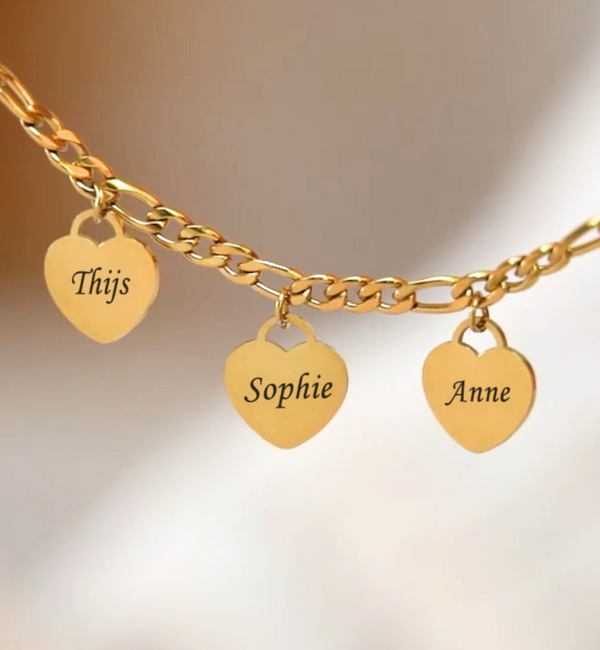 KAYA sieraden Armband met Namen |  3 Hartjes | Stainless Steel