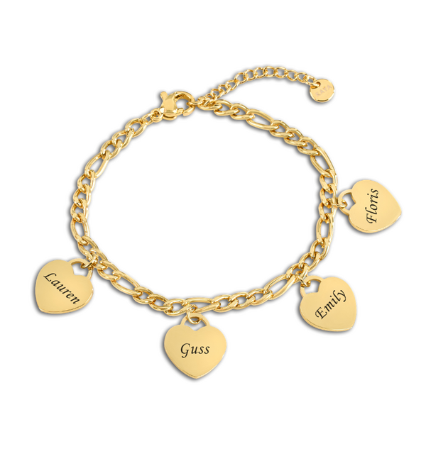 KAYA sieraden Armband met Namen | 4 Hartjes | Stainless Steel