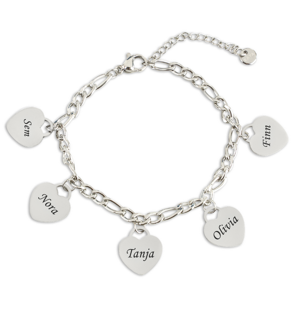 KAYA sieraden Armband met Namen | 5 Hartjes | Stainless Steel