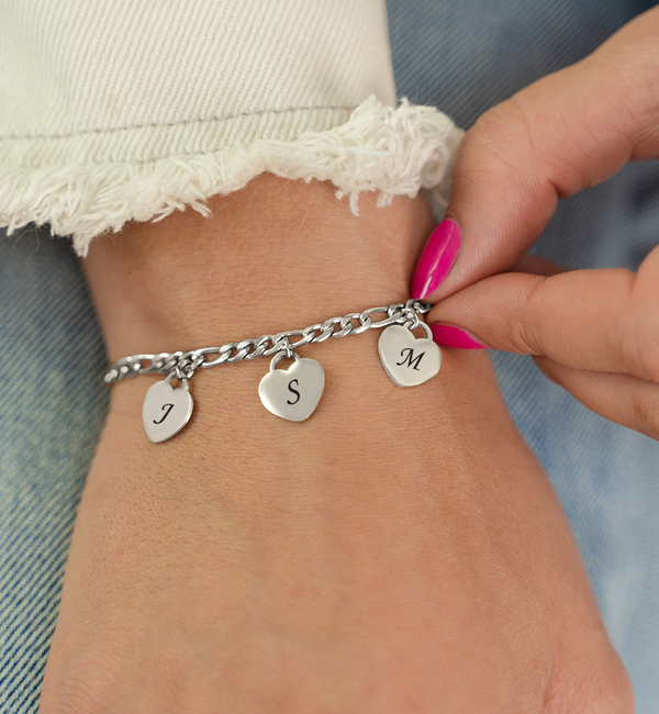 KAYA sieraden Bracelet with Initials | 3 Hearts | Stainless Steel