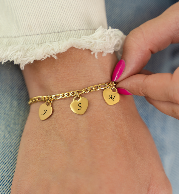 KAYA sieraden Bracelet with Initials | 3 Hearts | Stainless Steel
