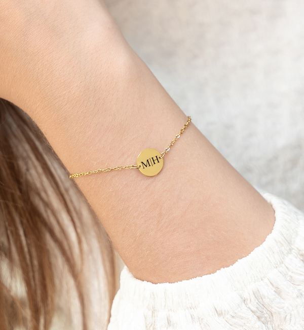 Gegraveerde sieraden Armband Disc met Initialen I Stainless Steel