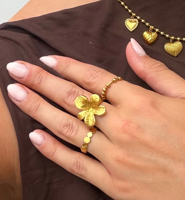 KAYA sieraden  Verstelbare Statement Ring met Bloem | Stainless Steel