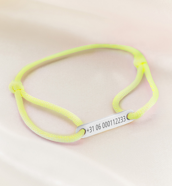 KAYA sieraden SOS Children's Bracelet with Phone Number | Neon Yellow | Stainless Steel