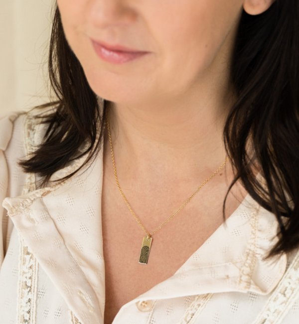 Gegraveerde sieraden Kleine Bar Ketting met Vingerafdruk
