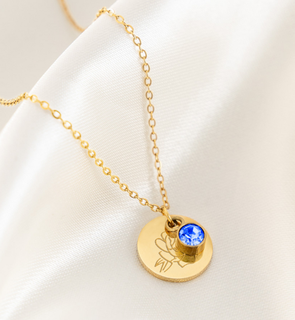 KAYA sieraden Birthstone and Flower Necklace | Stainless Steel