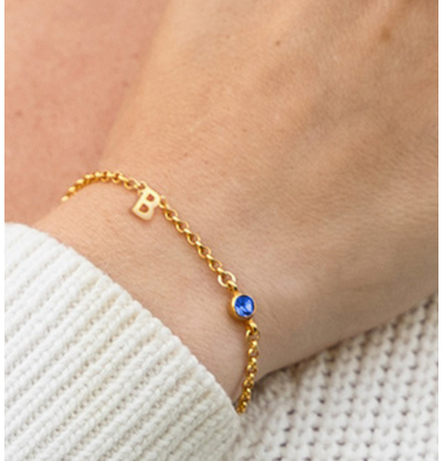 KAYA sieraden Armband met Geboortesteen en Letter