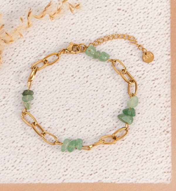 KAYA sieraden Link bracelet with green beads | Stainless steel