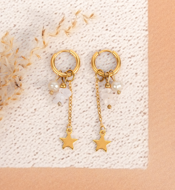 KAYA sieraden Starfish and Pearl Hoop Earrings | Stainless Steel - Copy