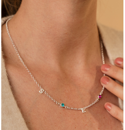 KAYA sieraden Ketting met Geboortesteen en Letter I Kies je Bedels